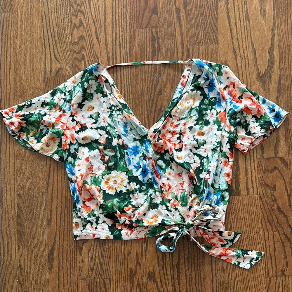Floral Faux-Wrap Top